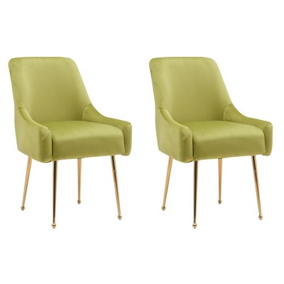 Tufted Velvet Golden Legs Dining Chair with Pulling Handle and Adjustable Foot Nails(Set of 2)