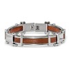 Black Bow Jewelry Men's 14mm Stainless Steel & Wood Inlay Link Bracelet, 8.25 Inch - 4 of 4