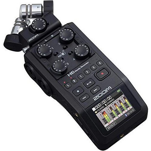 Zoom H6 6-Track Portable Recorder, Stereo Microphones, All Black (2020  Version) 4 XLR-TRS Inputs, SD Card, USB Audio Interface, Battery Powered