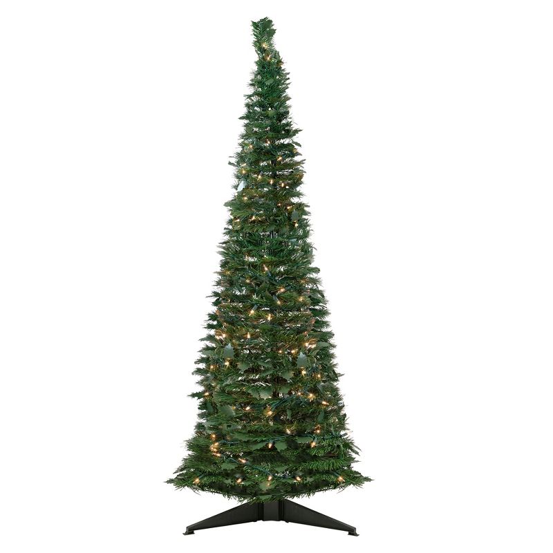 Northlight 6' Prelit Artificial Christmas Tree Slim Holly Leaf Pop-Up - Clear Lights, 1 of 9