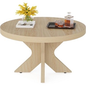 Tribesigns 31.5" Wood Round Coffee Table with Double X-Shaped Base - 1 of 4