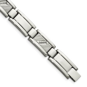 Black Bow Jewelry Men's 11mm Stainless Steel and .10 Carat Diamond Bracelet - 8.5 Inch - 1 of 4