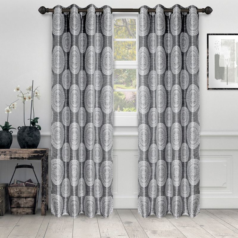 Traditional Medallion Jacquard Room Darkening Curtain 2-Panel Set with Grommet Topper - Blue Nile Mills, 1 of 5