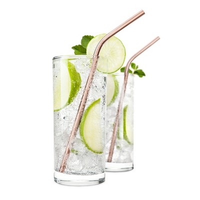 8 Inch Copper Stainless Steel Reusable Cocktail Straws, Set of 4