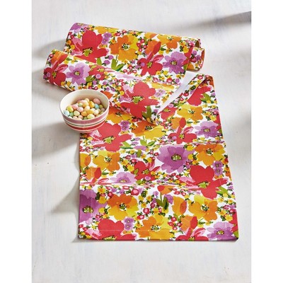 TAG Springtime Bright Floral Red Orange Purple Floral Print Cotton Machine Washable Table Runner Décor Decoration, 72" x 14.5"-in.