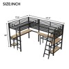 Twin Size L-Shaped Metal Loft Bed with 2 Built-in Desks, LED Lights, Charging Stations, Space-Saving Study/Gaming Bed, Black - ModernLuxe - 4 of 4