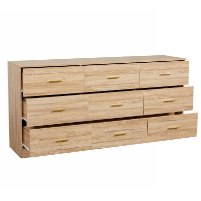 Modern Natural 9-Drawer Dresser for Bedroom Wide Chest of Drawers Large Storage Sturdy and Safe