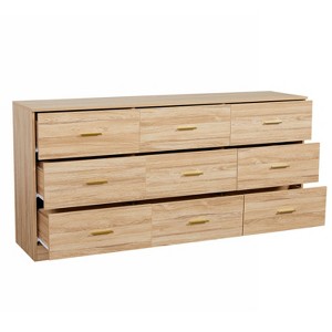 Modern Natural 9-Drawer Dresser for Bedroom Wide Chest of Drawers Large Storage Sturdy and Safe - 1 of 4