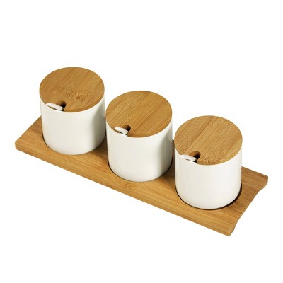 Denmark Tools for Cooks 10pc Porcelain and Bamboo Condiment Set with Tray - White