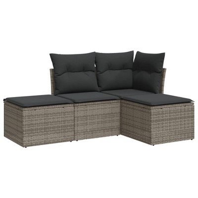 vidaXL 4 Piece Patio Sofa Set with Cushions Gray Poly Rattan - Without Table