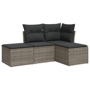 vidaXL 4 Piece Patio Sofa Set with Cushions Gray Poly Rattan - Without Table - 1 of 4