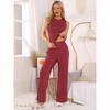 Womens Lounge Set Stretchy Side Ruched Crop Top Sleeveless Tank Rayon Straight Pants 2 Piece Pajama Set - 2 of 4