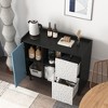 Lyngins Sideboard Buffet Cabinets with Hidden Storage Racks,Side Hooks,Stripe Coffee Bar Cabinets with 4 Doors,Credenzas for Kitchen,Entryway - 4 of 4