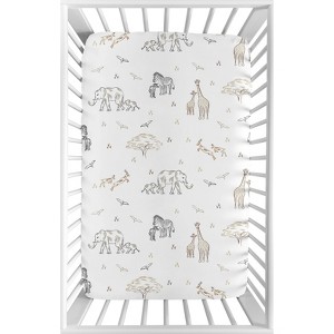 Sweet Jojo Designs Boy or Girl Gender Neutral Unisex Baby Fitted Mini Crib Sheet Serengeti Animals Taupe and White - 1 of 4