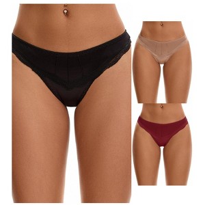 INSPIRE CHIC Women's Satin Silky Hipster Low Waisted Lace Trimmed Briefs 3 Packs - 1 of 4