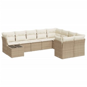 vidaXL Patio Sofa Set with Cushions Outdoor Furniture 10 Piece Poly Rattan - Beige and Cream - 1 of 4