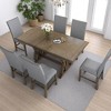 7-Piece Mid-Century Dining Table Set, Extendable Solid Wood Table with 6 Upholstered Chairs and 12" Leaf for Dining Room or Kitchen - 3 of 4