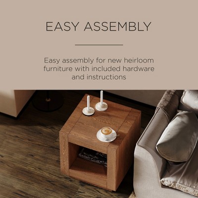 Artemis Refined Brown Wooden Cube Side Table with Shelf