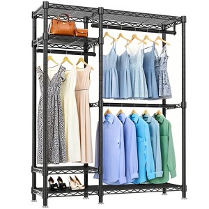 Heavy Duty Clothes Rack Freestanding Closet Organizer Portable Metal Adjustable Wire Shelving Clothes Rack with 3 Clothes Rails - 1 of 4