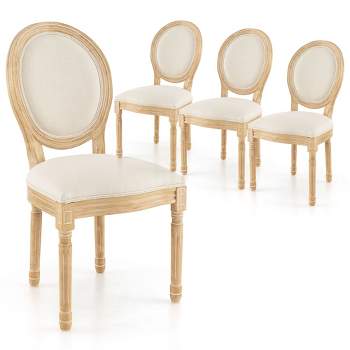 Tangkula Dining Chair Set of 4 French Style Rubber Wood Kitchen Side Chair w/ Sponge Padding Beige