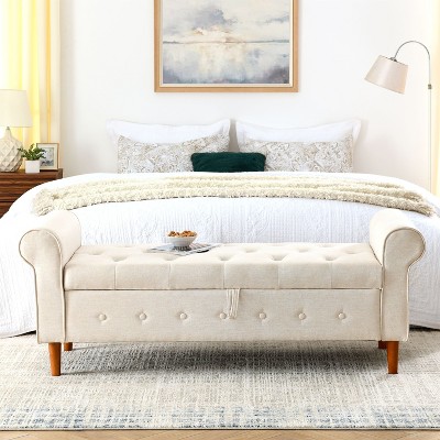 CAVINAS 62" Storage Bench for Bedroom with Cushion End of Bed Bench, Modern Storage Stool with Armrests for Bedroom, Entrance