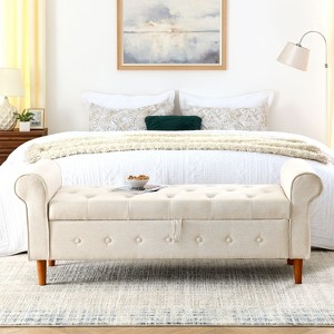 CAVINAS 62" Storage Bench for Bedroom with Cushion End of Bed Bench, Modern Storage Stool with Armrests for Bedroom, Entrance - 1 of 4