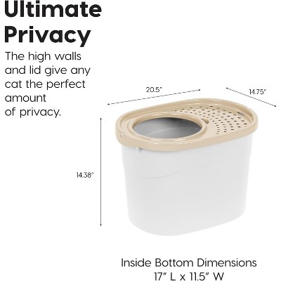 White and Beige Top Entry Cat Litter Box with Scoop