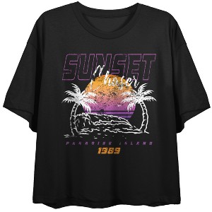 Island Sunset Crew Neck Short Sleeve Women's Black Crop Top - 1 of 3