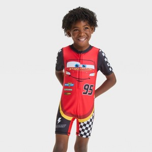 Toddler Boys' Cars One Piece Rash Guard - Red/Black - 1 of 3