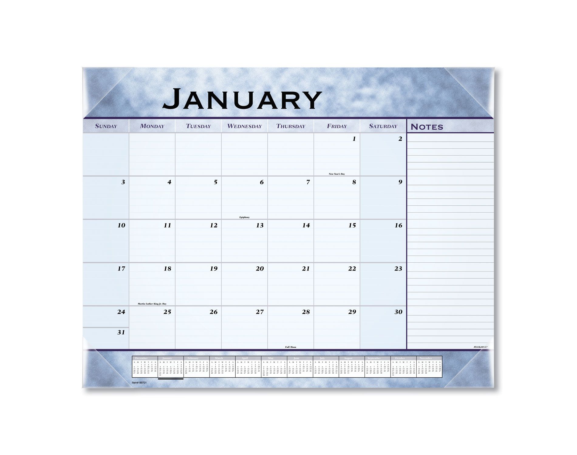 Slate Blue Desk Pad, 22 x 17, Blue Sheets, Clear Corners, 12-Month (Jan to Dec): 2026