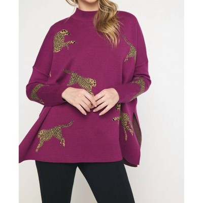 Women's Leopard Pullover Tunic Sweater - entro