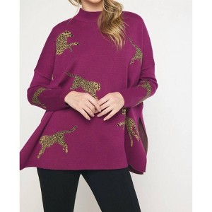 Women's Leopard Pullover Tunic Sweater - entro - 1 of 4
