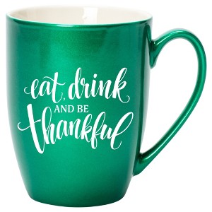 Elanze Designs Eat Drink And Be Thankful Emerald Green 10 ounce New Bone China Coffee Cup Mug - 1 of 4