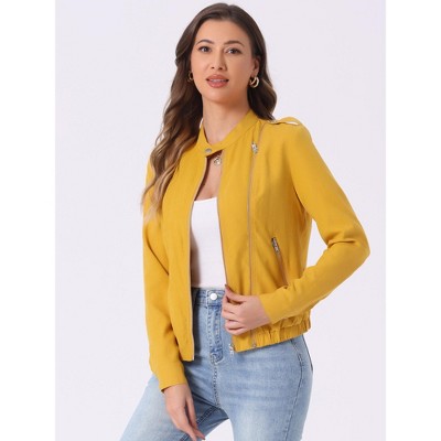 INSPIRE CHIC Women's Stand Collar Zip Up Biker Lightweight Moto Jacket Small Yellow — фото 3