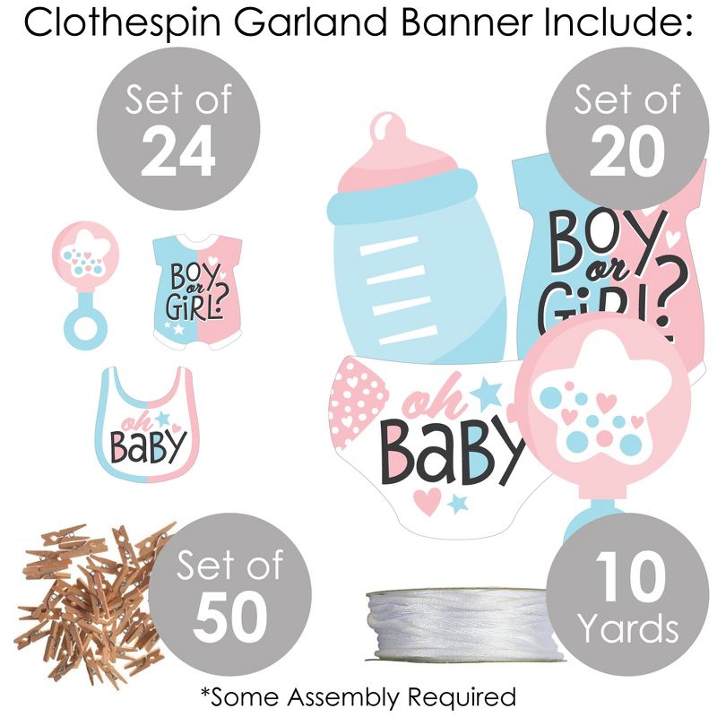 Big Dot of Happiness Baby Gender Reveal - Team Boy or Girl Party DIY Decorations - Clothespin Garland Banner - 44 Pieces, 5 of 8