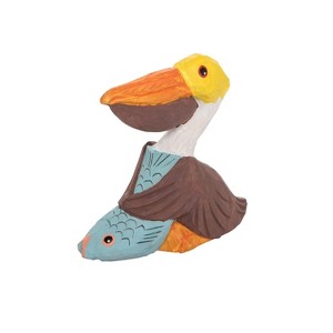 Beachcombers 1.6" Wood Pelican With Fish Figure Coastal Beach House Decor Decoration - 1 of 3