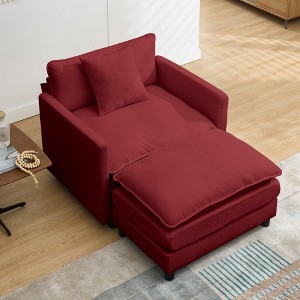 FONTOI Accent Chair with Ottoman Set for Relaxed and Stylish Living Room Spaces, Red, 35"*31"*14" - 1 of 4