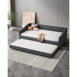 Twin/Full Size Upholstered Tufted Daybed with 2 Storage Drawers/Trundle and Button on Back and Piping on Waved Shape Arms, 4Q -ModernLuxe - 1 of 4