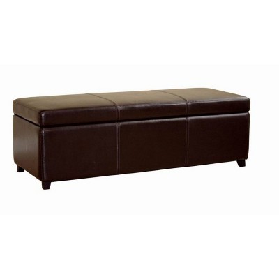 Full Faux Leather Storage Bench Ottoman With Stitching Dark Brown