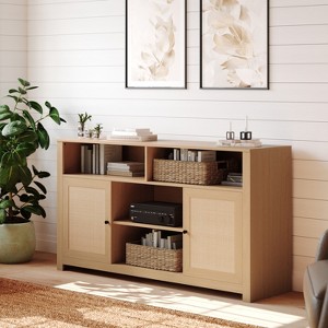 Merrick Lane 58" Mid-Century Modern Four Door Buffet, TV Stand with Shelving Fits Tv's up to 65" - 1 of 4