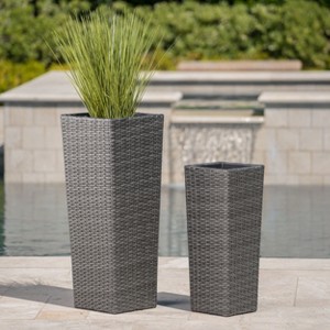 Okak Tall Wicker Planters Rattan Flower Pot Set of 2, 12x12x31.25" and 9x9x23.62", Square Planters for Garden and Patio, No Assembly - 1 of 4