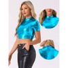 INSPIRE CHIC Women's Party Short Sleeve Mock Neck Holographic Metallic Crop Top - 2 of 4