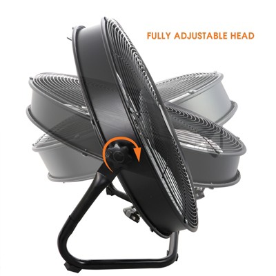 Tuxedo Black 20" Industrial Metal Floor Fan with 3-Speed & Tilt Head
