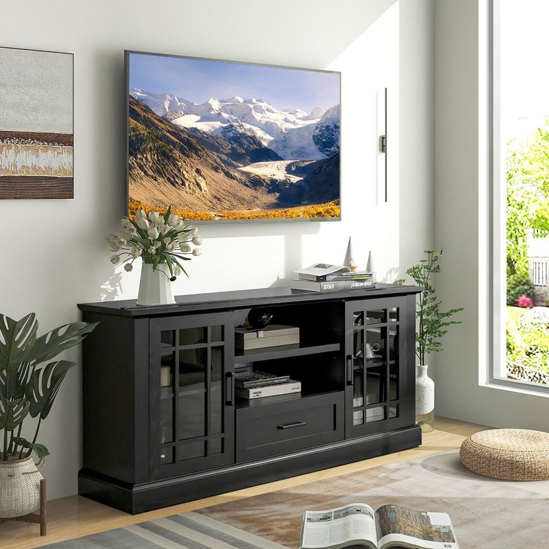 Tangkula Farmhouse TV Stand for TVs up to 70" Media Center w/ Glass Doors Cubbies & Drawer, 3 of 11