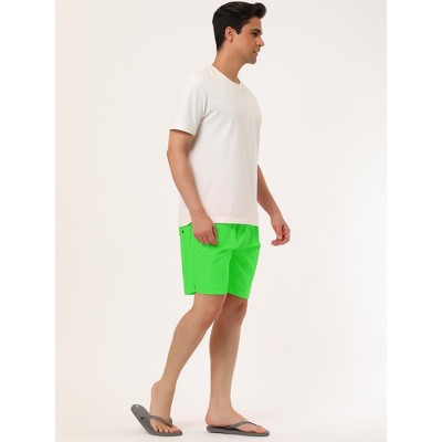 Lars Amadeus Men's Solid Color Elastic Waist Surfing Beach Board Shorts 2 Packs Green/Pink 36 — фото 4