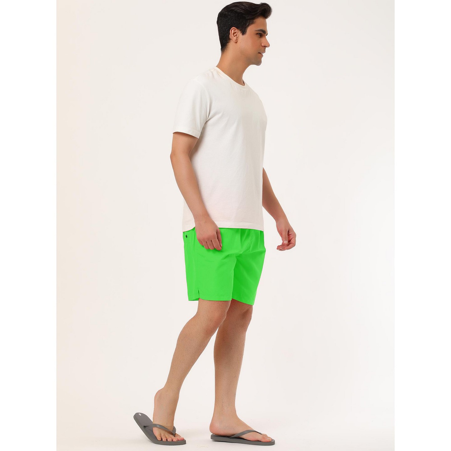Мужские шорты Lars Amadeus Solid Color Elastic Waist Surfing Beach Board Shorts 2 Packs Green/Pink 36, цвет: Зелёный — фото 4