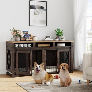 71" Dog Crate Furniture for 2 Dogs – 3 Drawers, Removable Divider, Sliding Barn Door, Converts to TV Stand/End Table for Living Room - 1 of 4