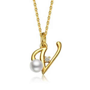 Personalized 14K Gold Plated Initial Pearl Pendant Necklace for all ages: A Charming gold Elegant Keepsake Gift - 1 of 3