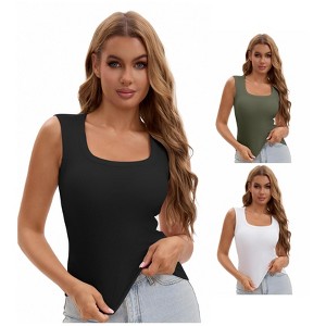 INSPIRE CHIC Women's 3 Packs U-Neck Tank with Built-In Bras Ribbed Wide Straps Undershirt - 1 of 4