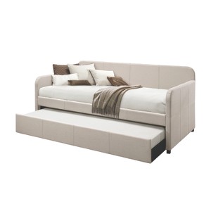TiramisuBest Twin Size Daybed – Beige Linen & Weathered Oak Finish - 1 of 4
